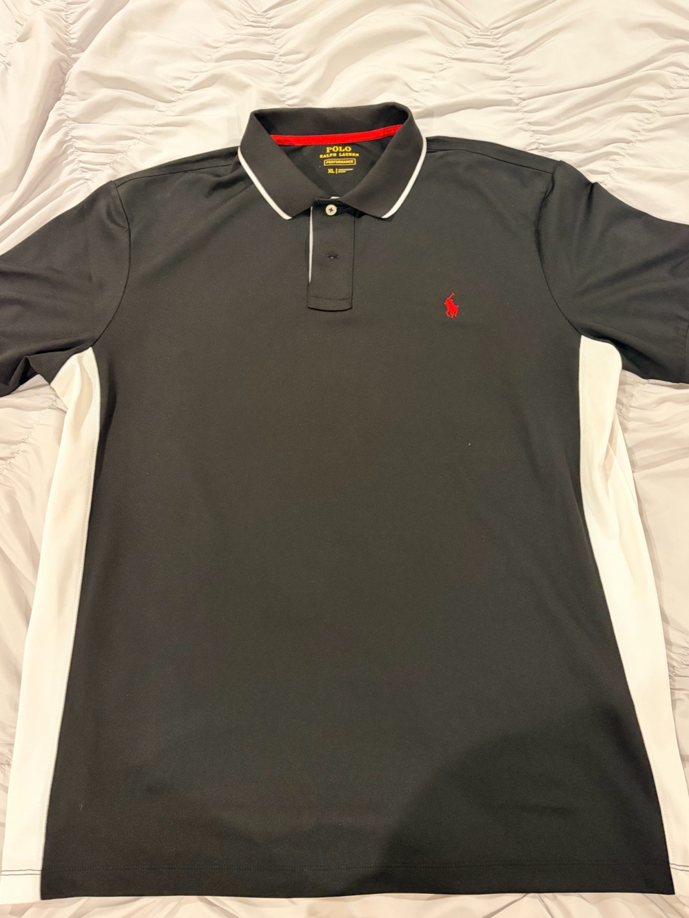 Ralph Lauren Black Polo with White Side Panels and Red Pony